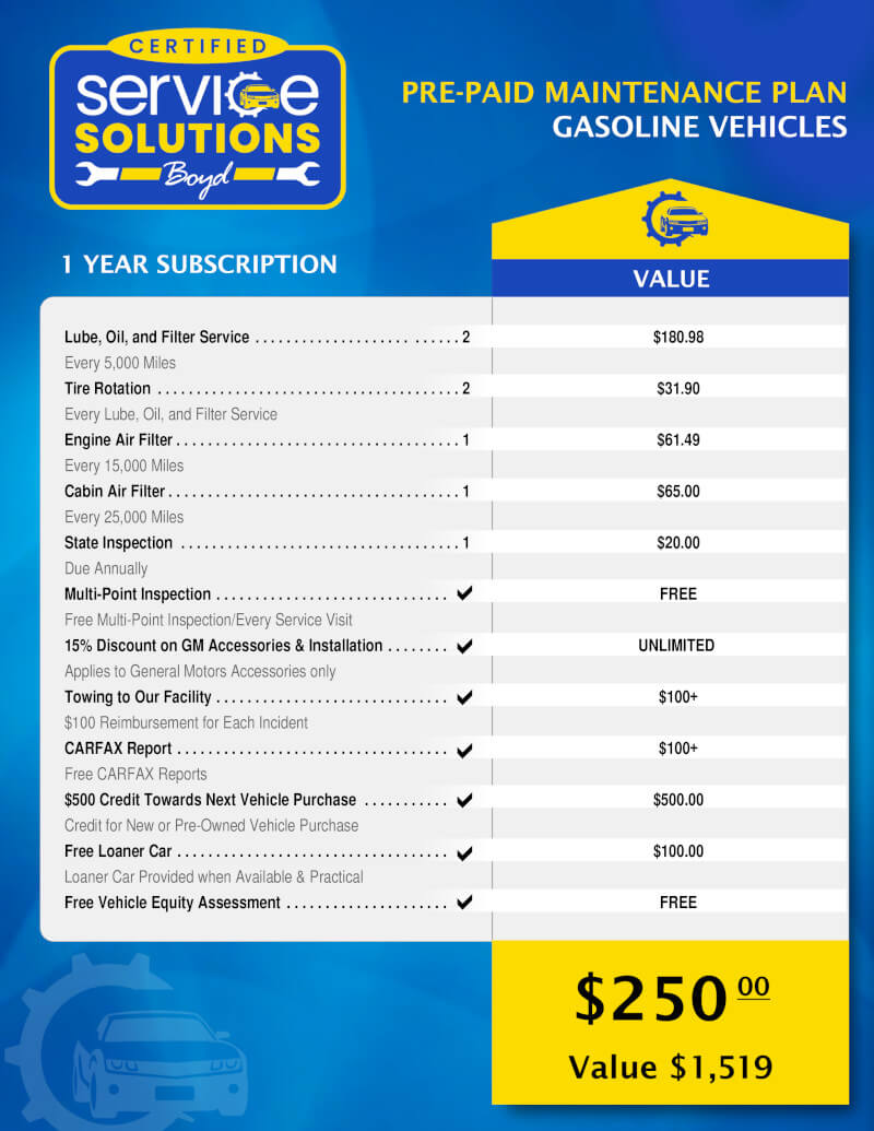 Pre-Paid Maintenance Plan for Gasoline Vehicles